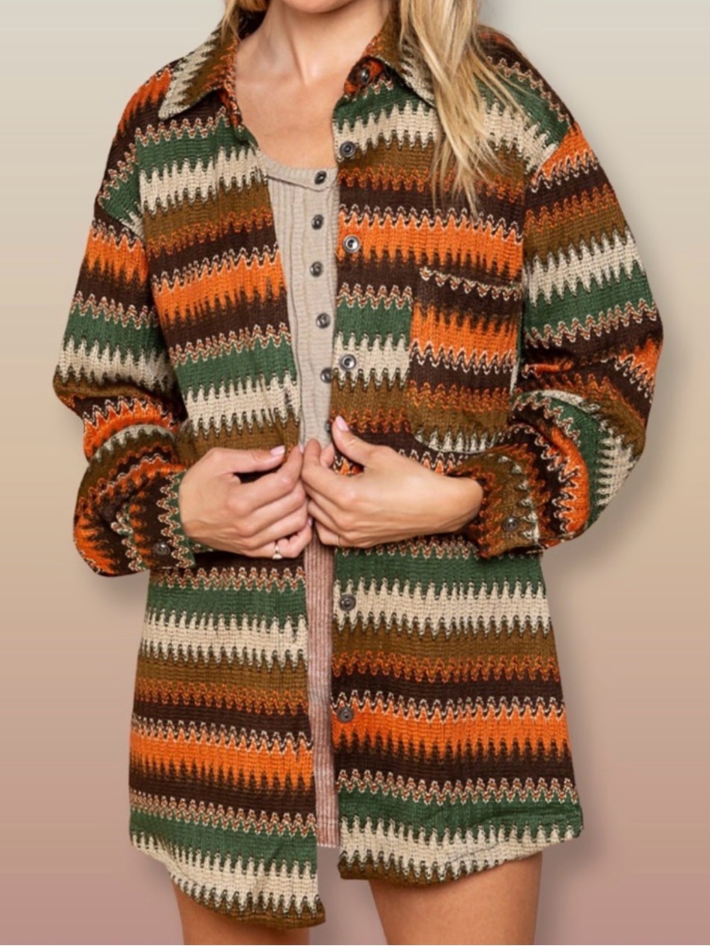 POL Clothing NWT Boho Wavy Knitted Thin Sweater Shirt Jacket Size M